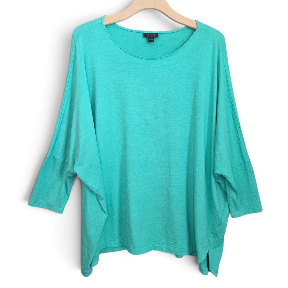 J Jill Wearever Top Womens Large L Green Batwing Dolman Sleeve Oversized Slub